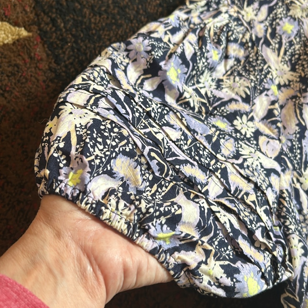 (C) Women’s 4X AVA & VIV Purple Navy Floral Patterned Dress puffy short sleeves - Picture 3 of 8